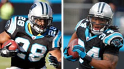 Carolina Panthers running back Jonathan Stewart, left, and full back Mike  Tolbert, right, wait t…