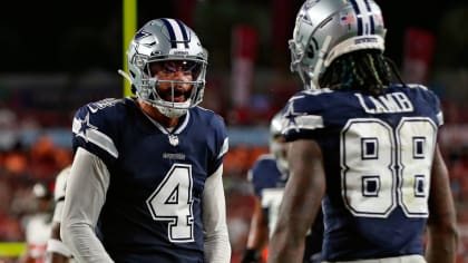 CeeDee Lamb of the Dallas Cowboys celebrates after scoring a