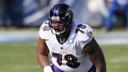 August 20, 2018: Baltimore Ravens offensive lineman Orlando Brown Jr. (78)  during NFL football preseason game action between the Baltimore Ravens and  the Indianapolis Colts at Lucas Oil Stadium in Indianapolis, Indiana.