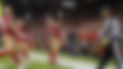 San Francisco 49ers tight end George Kittle (85) celebrates a touchdown during an NFL football game against the Los Angeles Rams, Saturday, Dec. 21, 2019 in Santa Clara, Calif.