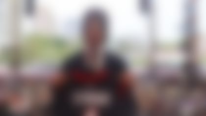 Ohio State quarterback CJ Stroud poses on stage during the 2023 NFL Draft on Thursday, April 27, 2023 in Kansas City, Missouri.