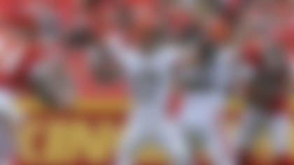 Cleveland Browns quarterback Dorian Thompson-Robinson (17) throws a pass during an NFL preseason football game against the Kansas City Chiefs Saturday, Aug. 26, 2023, in Kansas City, Mo. (AP Photo/Peter Aiken)