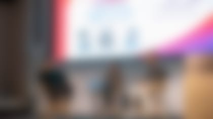 Joon Lee, Caprice Dydasco and Pranav Iyer (left to right) discussed their backgrounds -- and what led each of them to a career in sports -- at the 2022 AAPI Sports and Culture Symposium in New York.