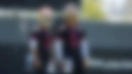 San Francisco 49ers quarterbacks Trey Lance (5) and Brock Purdy (14) take part in drills at the NFL football team's practice facility in Santa Clara, Calif., Wednesday, June 1, 2022. (AP Photo/Tony Avelar)