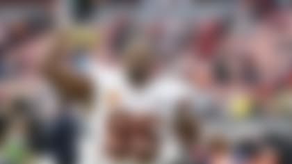 Cleveland Browns defensive end Myles Garrett (95) celebrates as he leaves the field after an NFL football game against the San Francisco 49ers Sunday, Oct. 15, 2023, in Cleveland. (AP Photo/Ron Schwane)