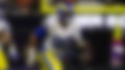 Los Angeles Rams defensive end Aaron Donald (99) rushes the edge during NFL Super Bowl 56 football game against the Cincinnati Bengals, Sunday, Feb. 13, 2022 in Inglewood, Calif. The Rams won, 23-20. (Ric Tapia via AP)