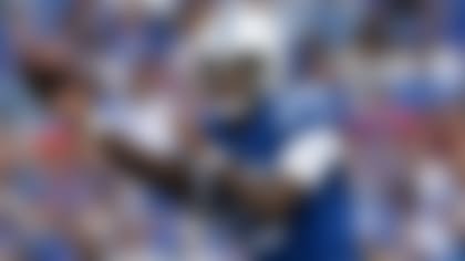Indianapolis Colts quarterback Anthony Richardson (5) passes against the Buffalo Bills during the first half of an NFL preseason football game in Orchard Park, N.Y., Saturday, Aug. 12, 2023. (AP Photo/Adrian Kraus)