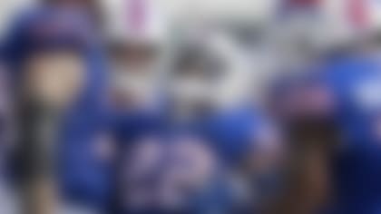 Buffalo Bills running back Damien Harris (22) celebrates with teammates after scoring a touchdown during an NFL football game, Sunday, Sept. 17, 2023, in Orchard Park, NY. (AP Photo/Matt Durisko)