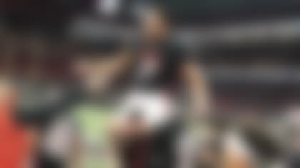 Atlanta Falcons place kicker Younghoe Koo (7) is congratulated by teammates after kicking a field goal overtime of an NFL football game to defeat the Carolina Panthers 37-34 Sunday, Oct. 30, 2022, in Atlanta. (AP Photo/John Bazemore)