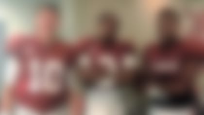 Jones had to wait his turn for three years as Jalen Hurts (middle) and Tua Tagovailoa ran the Crimson Tide offense. (Courtesy of Holly Jones)