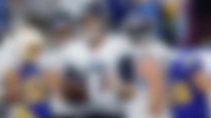 Tennessee Titans quarterback Ryan Tannehill (17) scores a touchdown to tie the game during the fourth quarter of an NFL football game against the Los Angeles Chargers on Sunday, December 18, 2022 in Inglewood, California. (Ben Liebenberg/NFL)