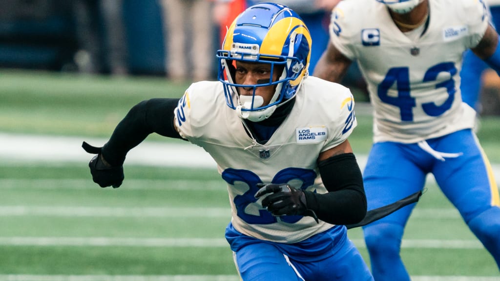 Los Angeles Rams cornerback Troy Hill, right, celebrates with