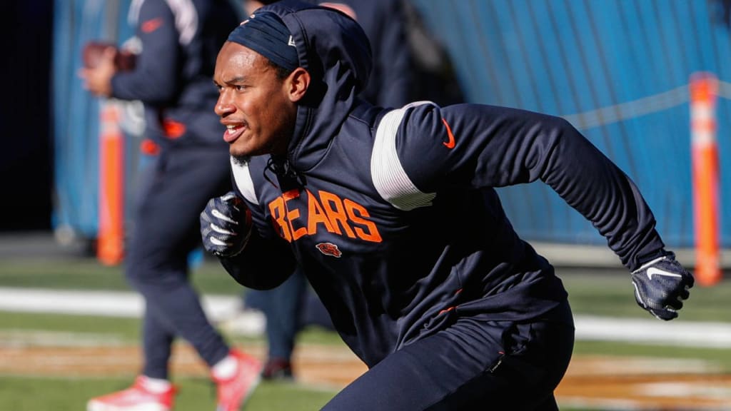 Chicago Bears wide receiver Velus Jones Jr. (12) warms up before an NFL  football game against the New York Jets on Sunday, Nov. 27, 2022, in East  Rutherford, N.J. (AP Photo/Adam Hunger