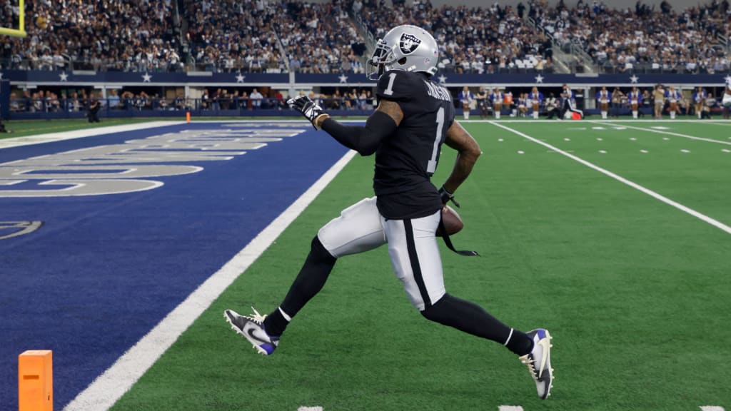 Las Vegas Raiders wide receiver DeSean Jackson maneuvers around defender  for 30-yard gain