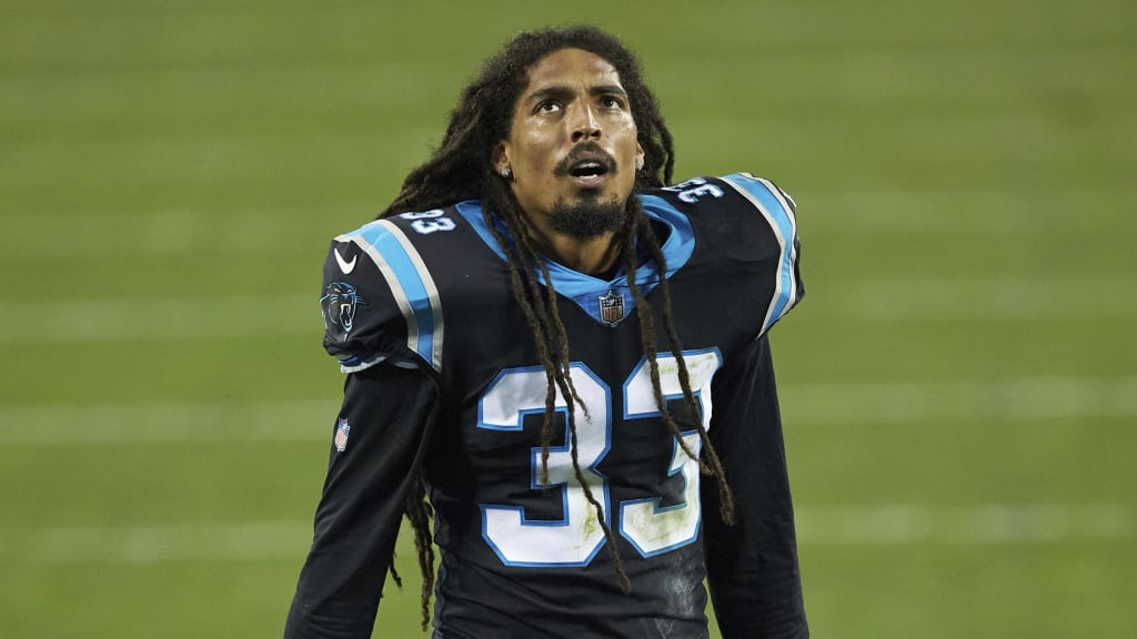 Carolina Panthers safety Tre Boston runs to the sideline before a game  against the Atlanta Falcons in an NFL football game at Bank of America  Stadium in Charlotte, North Carolina on December