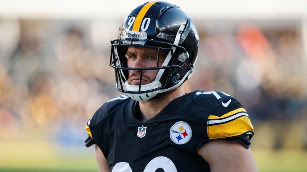 A detailed view of a Pittsburgh Steelers helmet is seen before the