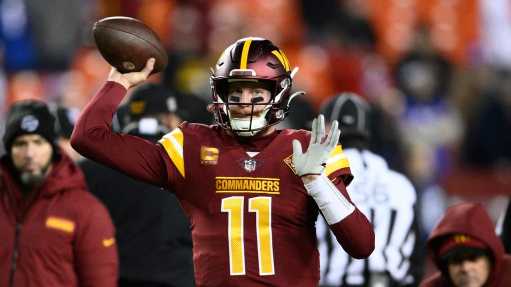 First look: Washington Commanders quarterback Carson Wentz in Commanders  uniform wearing No. 11