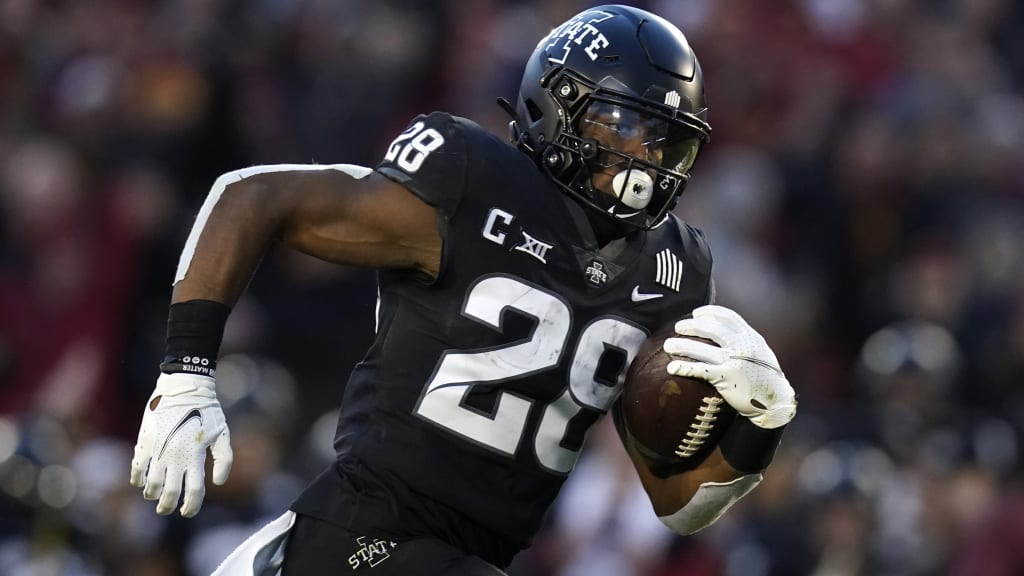 Iowa State running back Breece Hall runs the 40-yard dash during