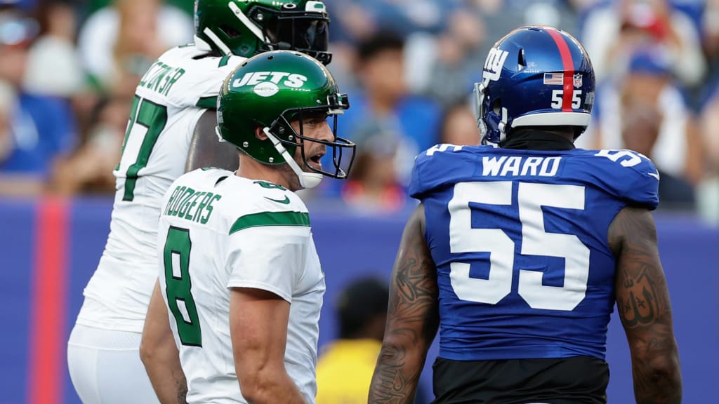 New York Jets' Aaron Rodgers says N.Y. Giants' Jihad Ward is lying about  on-field confrontation 