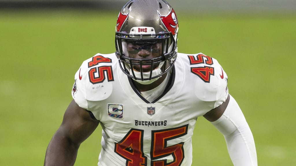 Tampa Bay Buccaneers linebacker Devin White (45) leaves the field after an  NFL football game against the Minnesota Vikings, Sunday, Sept. 9, 2023 in  Minneapolis. Tampa Bay won 20-17. (AP Photo/Stacy Bengs