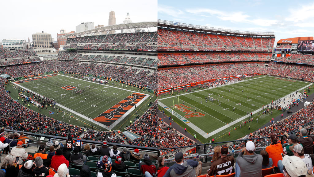 Fans attend an NFL football game between the Raiders and the Cleveland  Browns at the FirstEnerg …