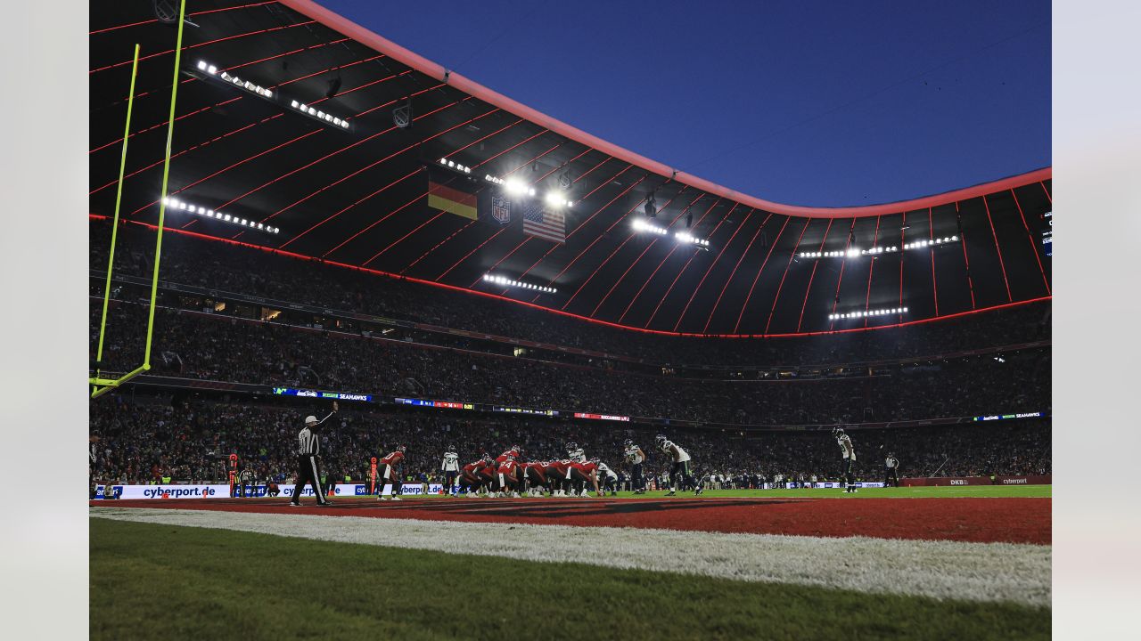 Fans queue up outside the NFL Shop before an NFL football game between the  Tampa Bay Buccaneers and the Seattle Seahawks at Allianz Arena in Munich,  Germany, Sunday, Nov. 13, 2022. (AP