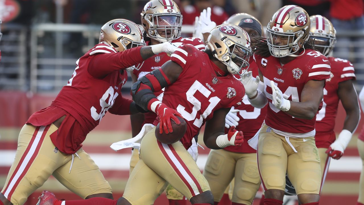 San Francisco 49ers outside linebacker Azeez Al-Shaair (51) is