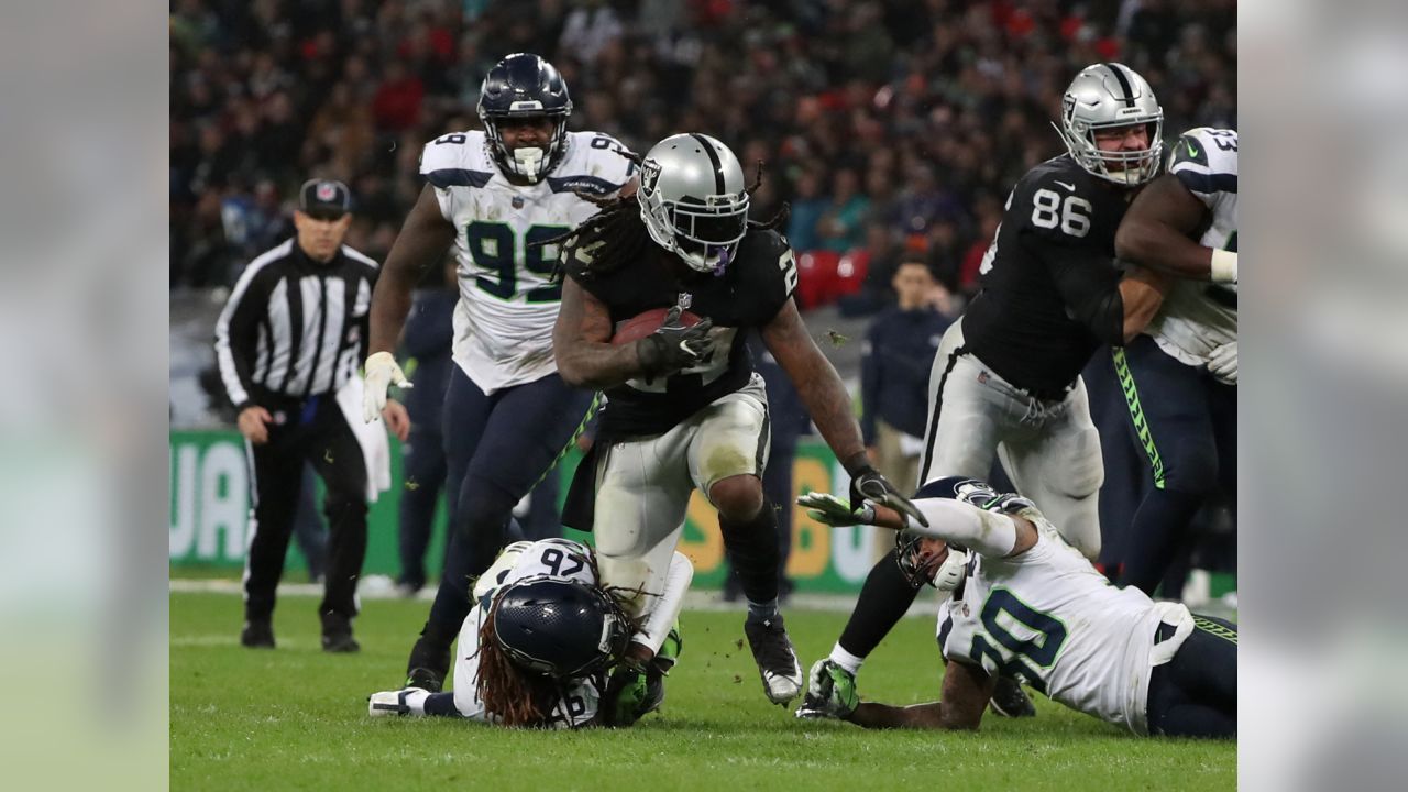 London, UK. 14 October 2018. Raiders fans. Seattle Seahawks at Oakland  Raiders NFL game at Wembley Stadium, the first of the NFL London 2018  games. Final score Seahawks 27 Raiders 3. Credit: