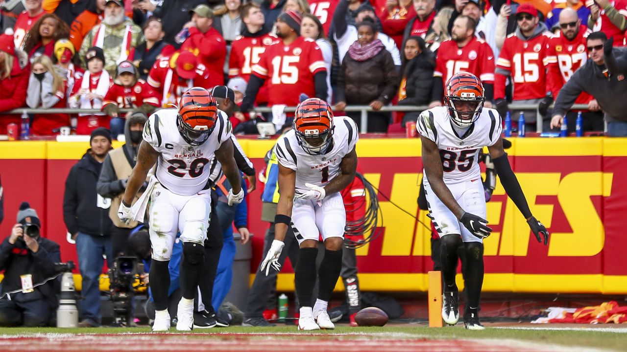 Cincinnati Bengals wide receiver Ja'Marr Chase (1) celebrates