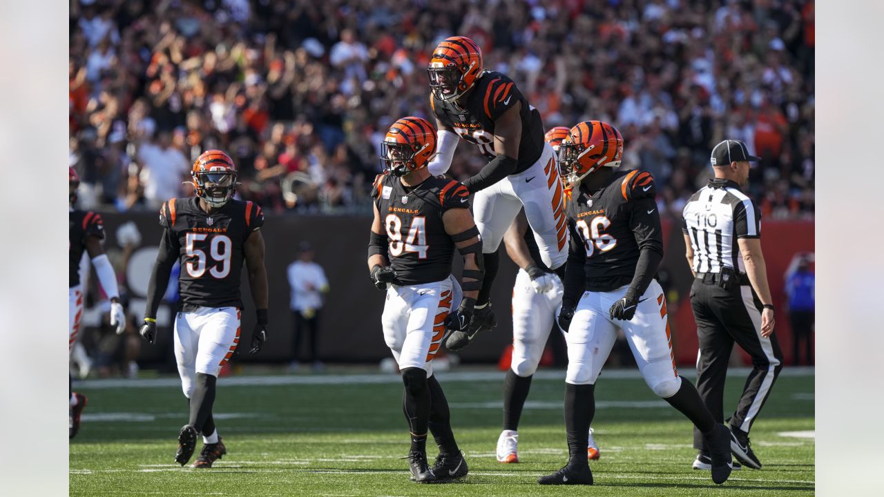 Cincinnati Bengals defensive end Joseph Ossai (58) celebrates from