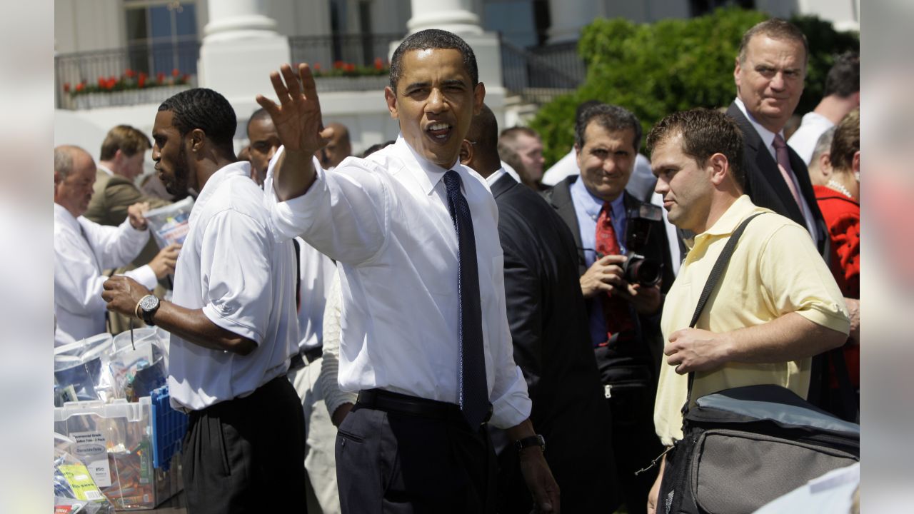 Obama given a Steelers football jersey