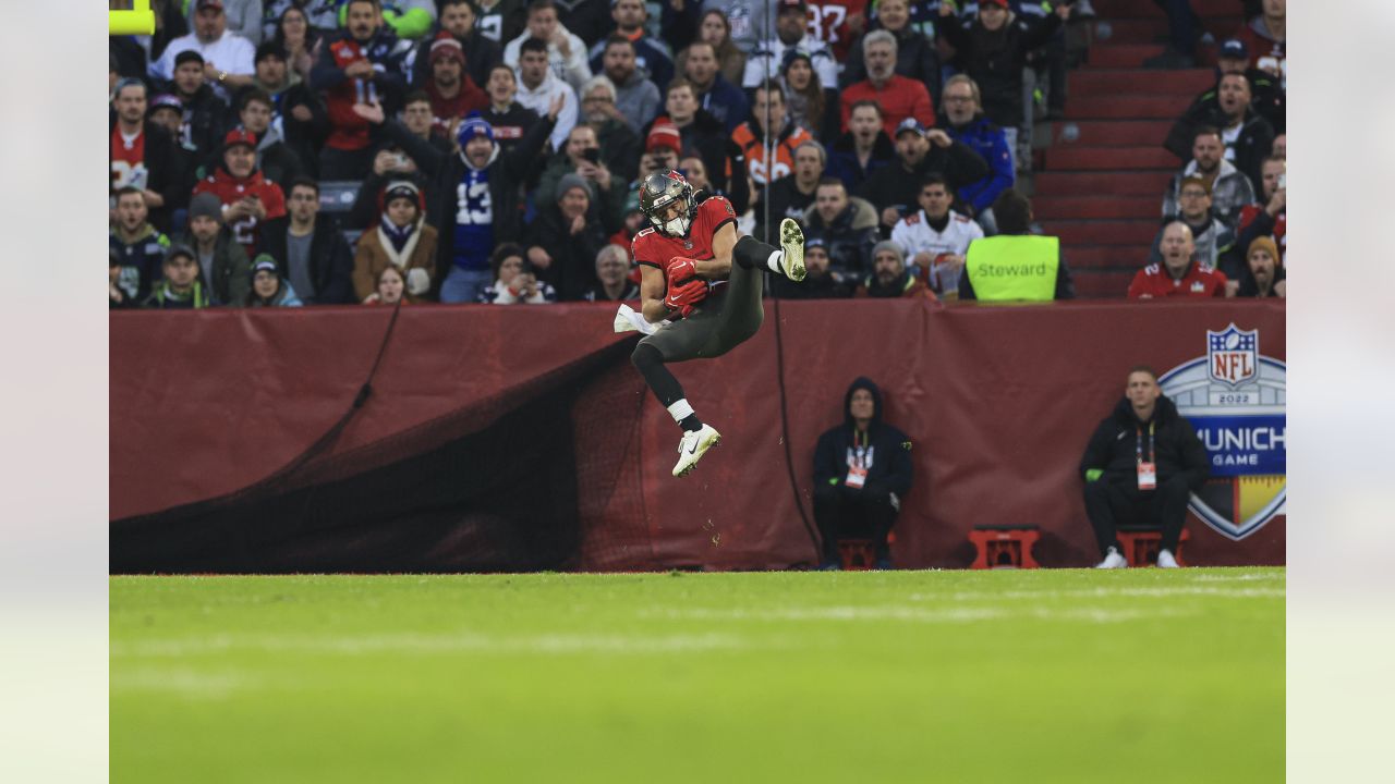 Tampa Bay Buccaneers cornerback Jamel Dean (35) walks off the field at  halftime during an NFL football game against the Seattle Seahawks at  Allianz Arena in Munich, Germany, Sunday, Nov. 13, 2022.