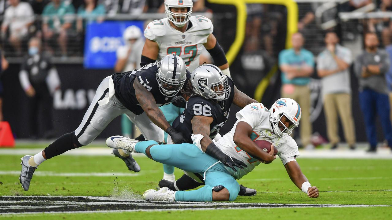 No one blocks Las Vegas Raiders defensive tackle Darius Philon on crushing  sack of Los Angeles Chargers quarterback Justin Herbert