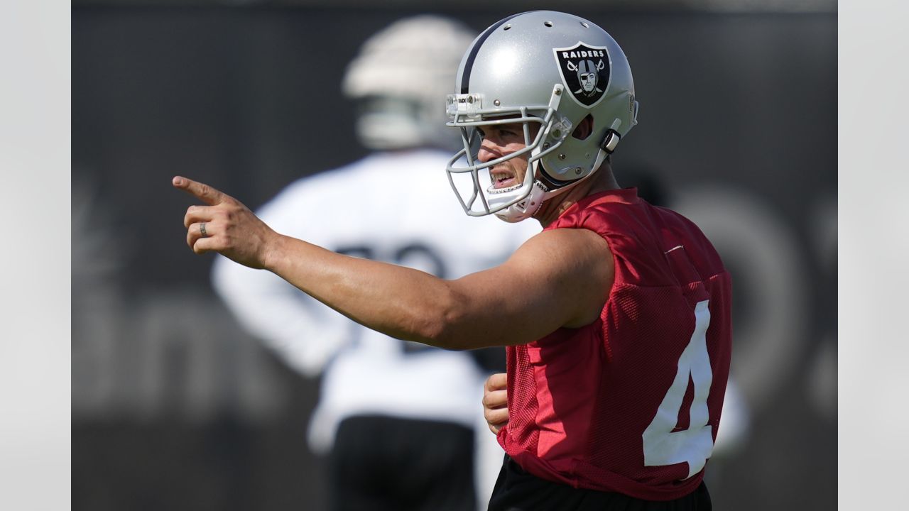 Las Vegas Raiders fullback Jakob Johnson (45) leaves the field against the  Indianapolis Colts during the