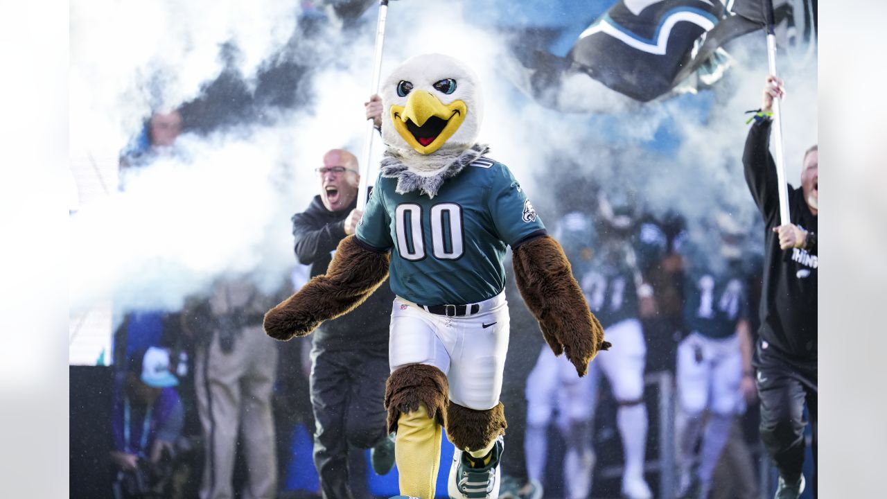 The Philadelphia Eagles mascot, Swoop, performs prior to an NFL