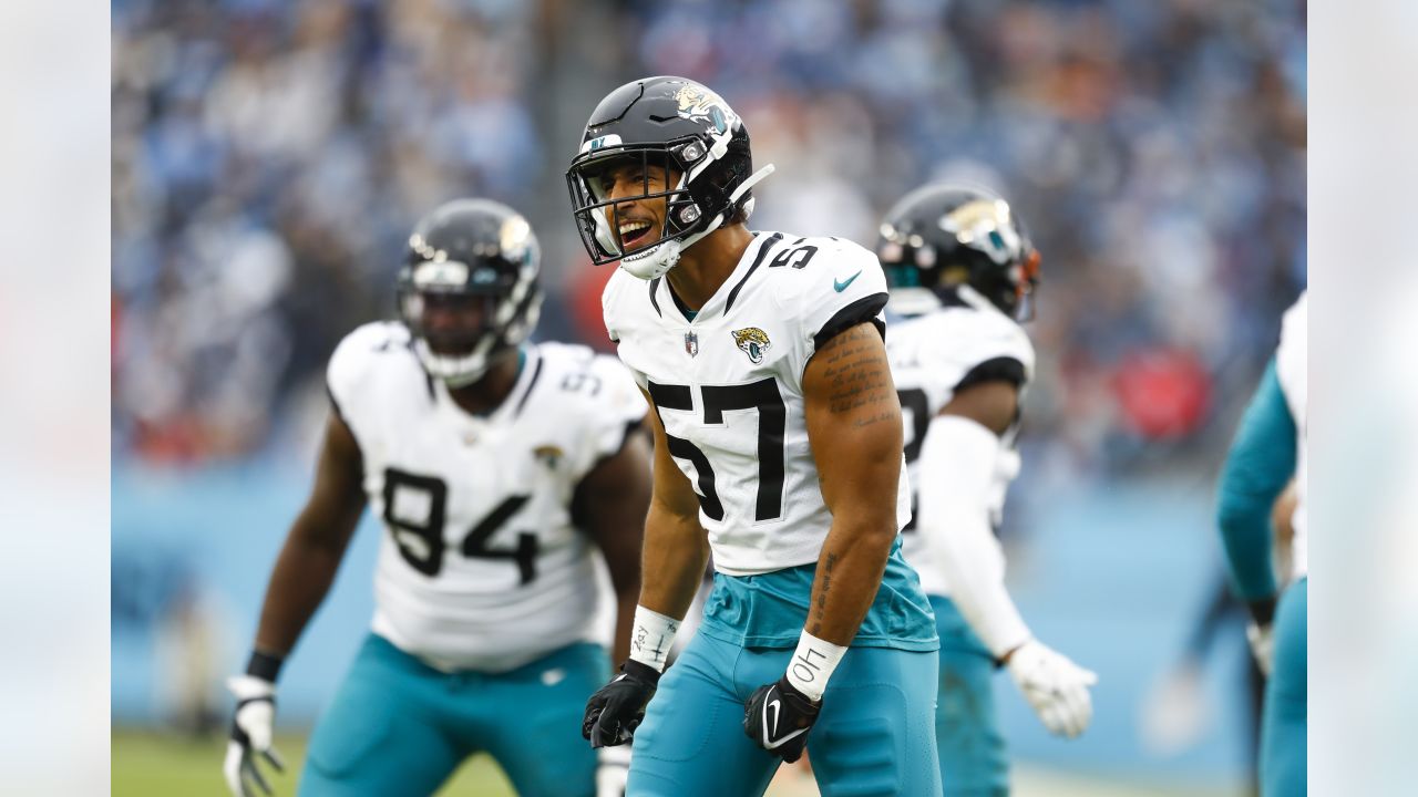 Jacksonville Jaguars linebacker Caleb Johnson (57) leaves the