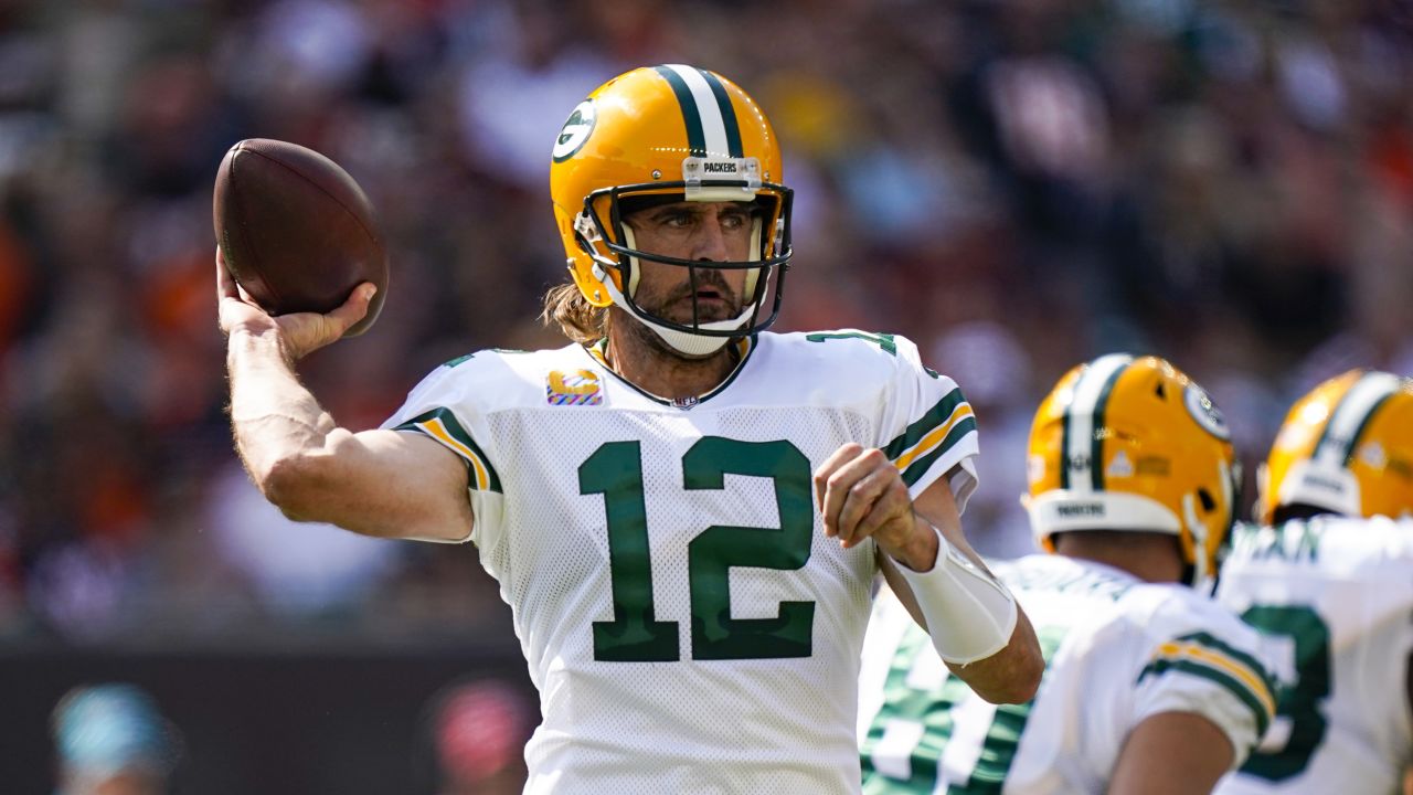 October 20, 2019: Green Bay Packers quarterback Aaron Rodgers #12 does his  ''belt'' celebration after a touchdown during the NFL Football game between  the Oakland Raiders and the Green Bay Packers at