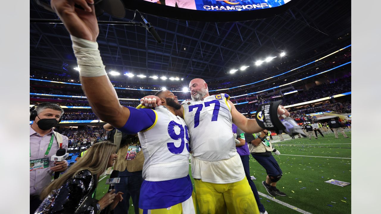 Andrew Whitworth of Rams celebrates his first-ever NFL Playoff win