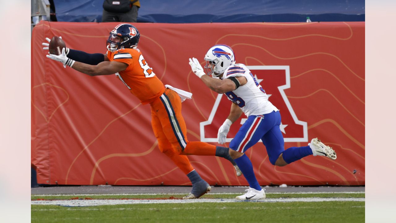 Denver Broncos tight end Noah Fant (87) against the New York Jets during an  NFL football game, …