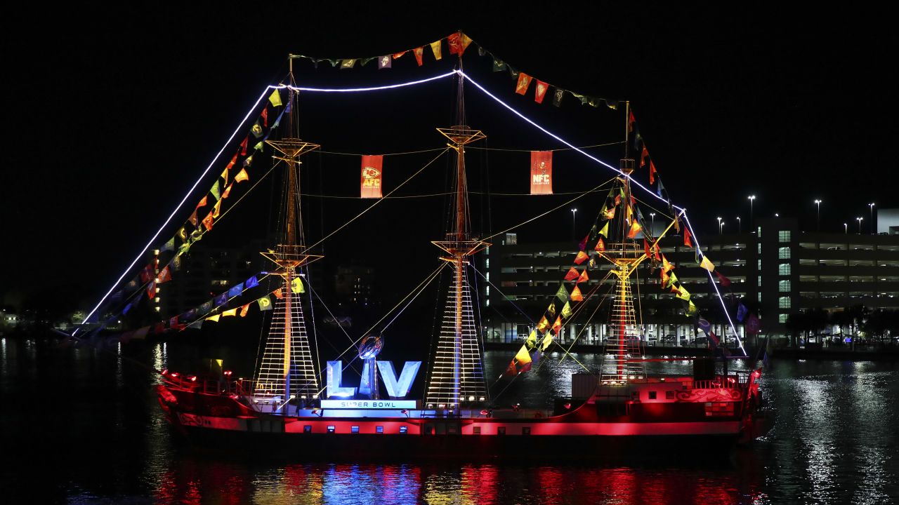 Pirate ship at Raymond James Stadium ahead of Super Bowl LV 