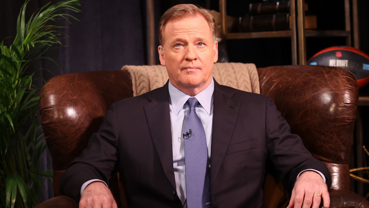 NFL Commissioner Roger Goodell on set on Thursday, April 29, 2021 in Cleveland, Ohio.