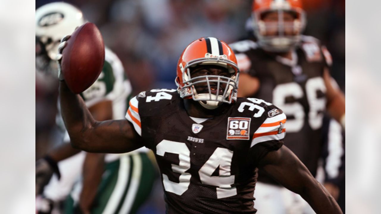 Braylon Edwards of the Cleveland Browns running on the field during a