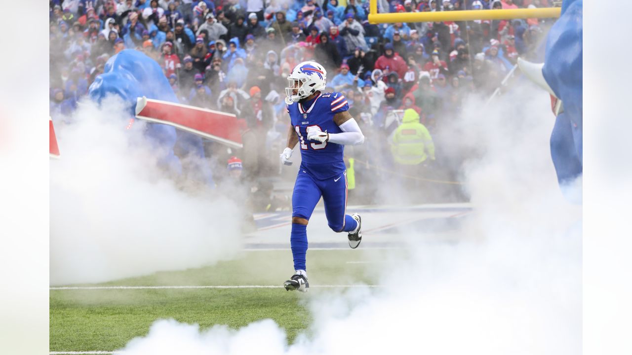 Buffalo Bills wide receiver Gabe Davis (13) catches a pass and runs against  the New York Jets in an NFL football game, Sunday, Dec. 11, 2022, in  Orchard Park, N.Y. Bills won