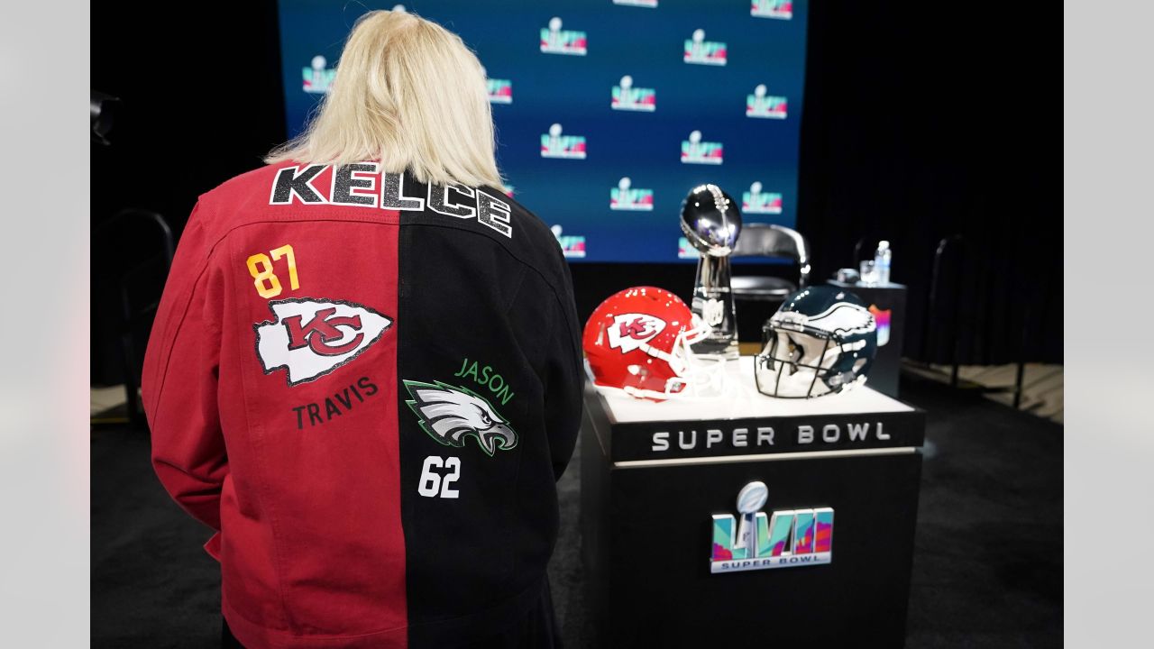 Philadelphia Eagles center Jason Kelce poses for a portrait at NFL football  Super Bowl 57 opening night, Monday, Feb. 6, 2023, in Phoenix. The Kansas  City Chiefs will play the Philadelphia Eagles