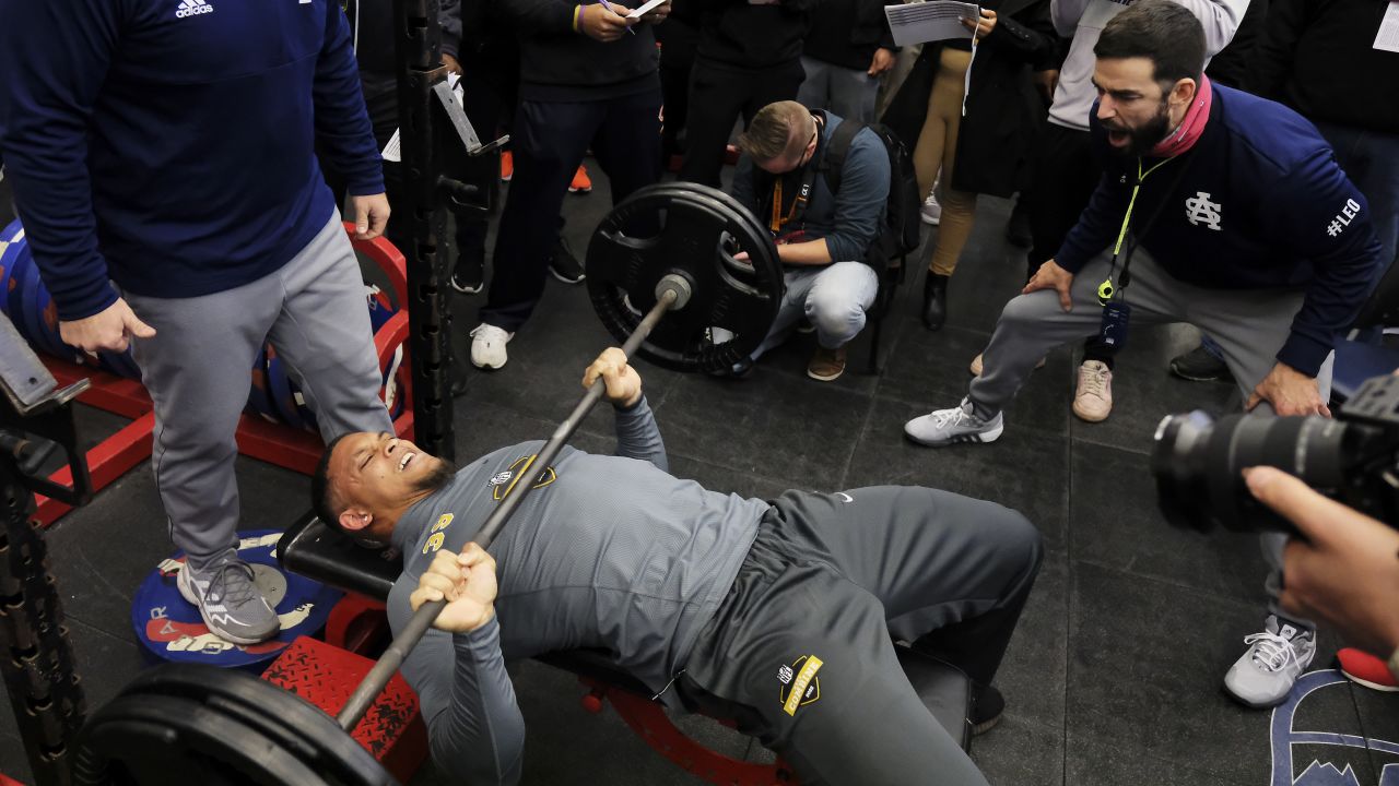 Bethune-Cookman offensive tackle Jamal Savage runs the 40-yard dash at the  NFL HBCU Combine at the University of South Alabama in Mobile, Ala. on  Saturday, Jan. 29, 2022. (Dan Anderson/AP Images for