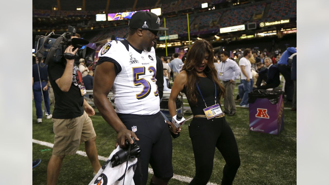 Baltimore Ravens - Posing with Ray Lewis' Super Bowl XLVII game jersey.