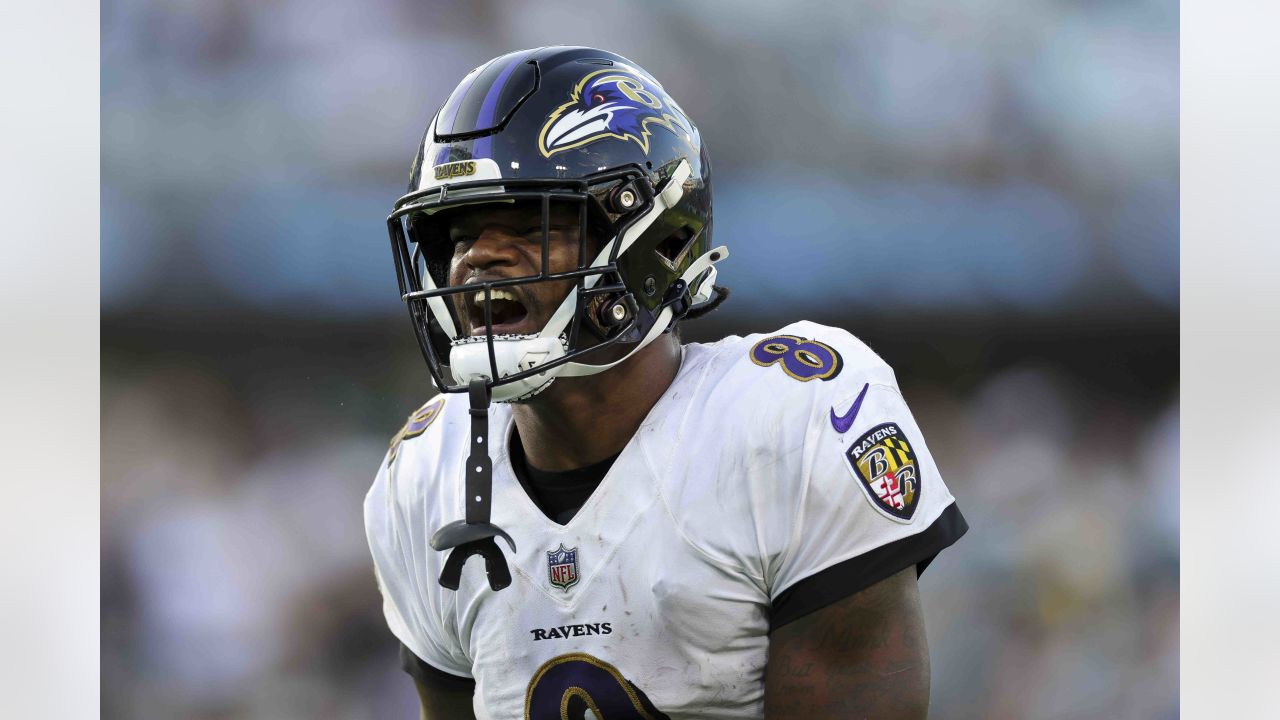 Baltimore Ravens defensive tackle Travis Jones (98) walks off the field  after an NFL football game against the New York Giants Sunday, Oct. 16,  2022, in East Rutherford, N.J. (AP Photo/Adam Hunger