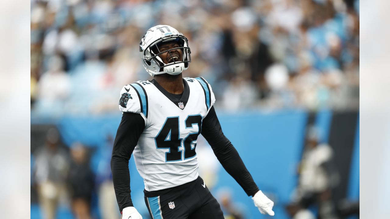 Carolina Panthers wide receiver Laviska Shenault Jr. runs for a touchdown  against the Atlanta Falcons during the first half of an NFL football game  on Thursday, Nov. 10, 2022, in Charlotte, N.C. (