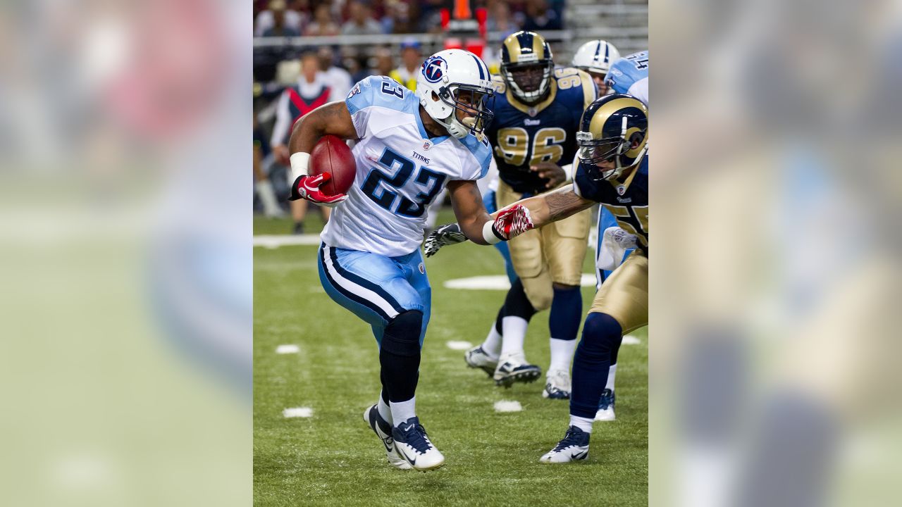 Tennessee Titans Cortland Finnegan intercepts a St. Louis Rams Sam Bradford  pass in the first quarter