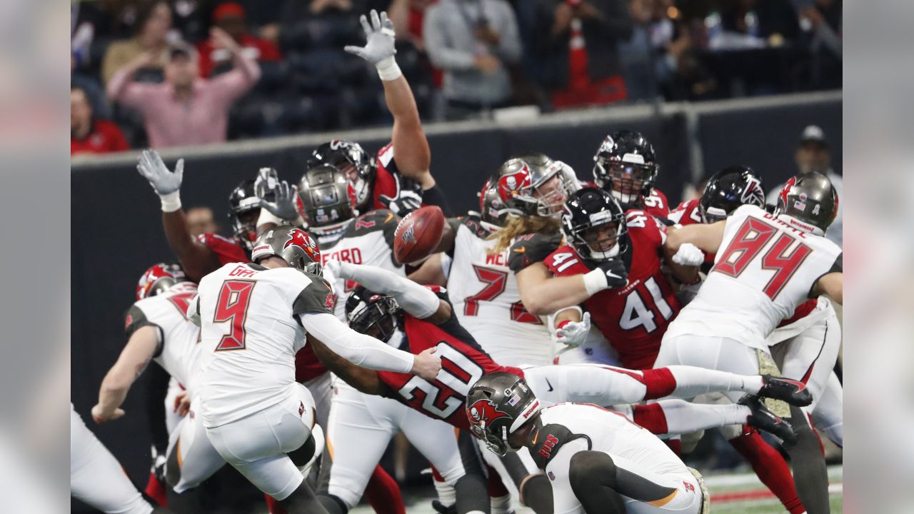 Atlanta Falcons cornerback Desmond Trufant (21) celebrates an interception  against the Tampa Bay Buccaneers during the first half of an NFL football  game, Sunday, Nov. 24, 2019, in Atlanta. (AP Photo/John Bazemore